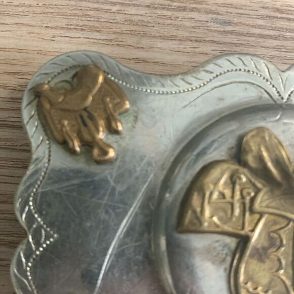 Vintage The Lyntone Co Oklahoma Nickel Silver Belt Buckle Cowboy Western Saddle - Picture 5 of 17
